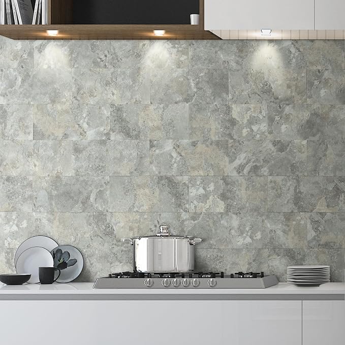 AULIGET 6" x 12" Peel and Stick Backsplash Wall Tiles, Grey & Beige Slate PVC Faux Stone Stick on Tiles for Backsplash Kitchen (Pack of 20) - Image 2