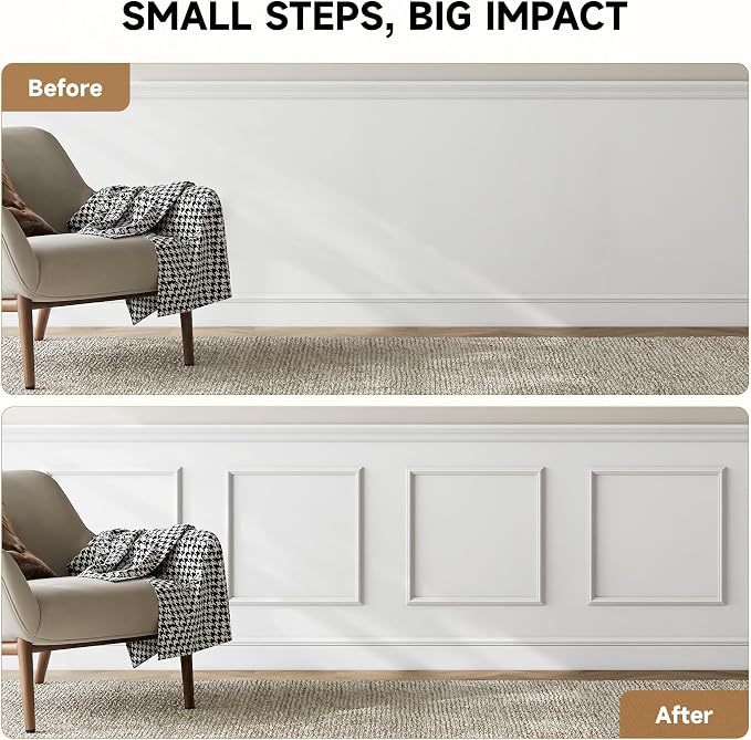 INMOZATA Pre-Cut Peel and Stick Wall Molding Wainscoting Panels, 20" x 20" | Strong Adhesive, Paintable, Easy to install, Ideal for Interior Wall Decor Living Room Bedroom Hallway - Image 6