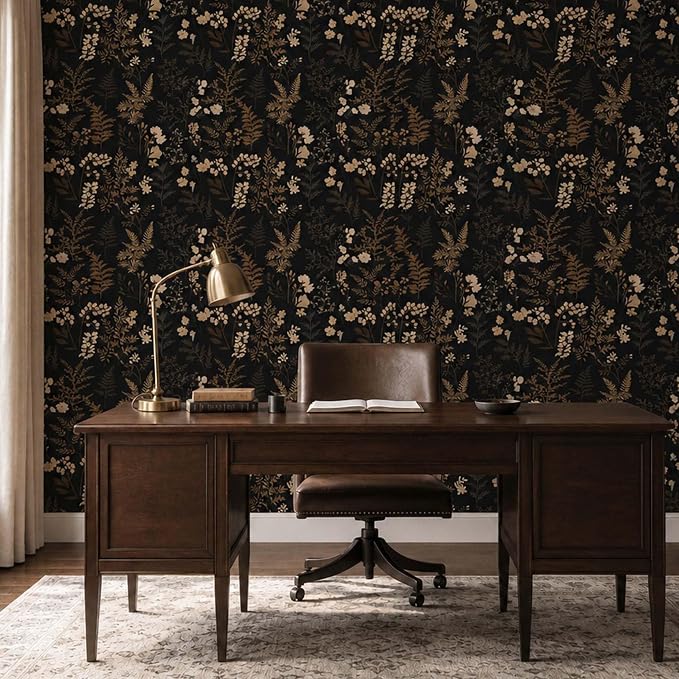 Moody Dark Vintage Floral Peel and Stick Wallpaper 17.7"x393.7" | Self-adhesive removable waterproof vinyl wall covering with botanical pattern for renter-friendly bedrooms and accent walls - Image 9