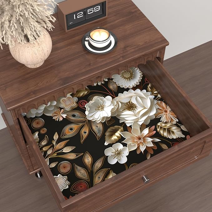 Laatse Dark Gold Floral Wallpaper Peel and Stick 17.5" × 118" | Self Adhesive/Removable/Waterproof/Thick Vinyl Contact Paper for Bathroom Bedroom Shelf Cabinet Drawer,Prepasted,Easy Peel - Image 7