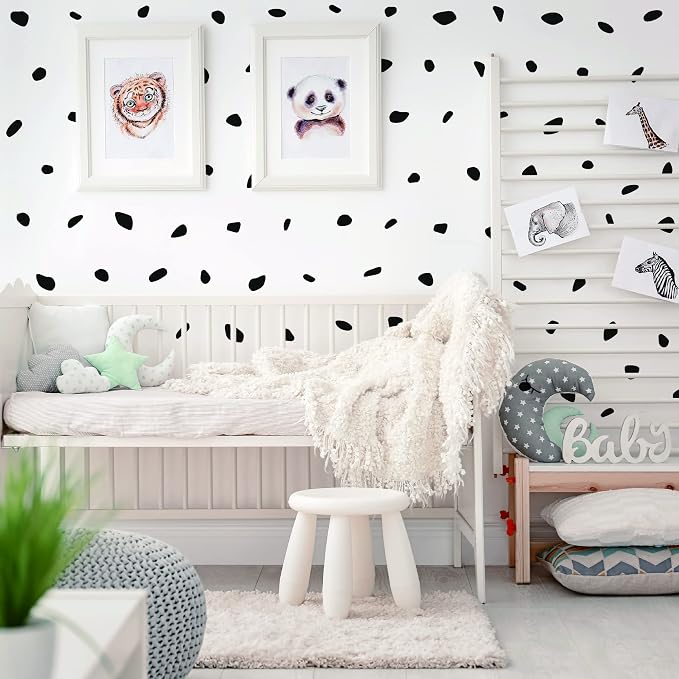 Black Polka Dot Wall Decals, Modern Dalmatian Spots Wall Décor | Matte vinyl spot stickers for a playful accent wall in minutes. Peel and stick for nursery, bedroom, bathroom, living room. - Image 2