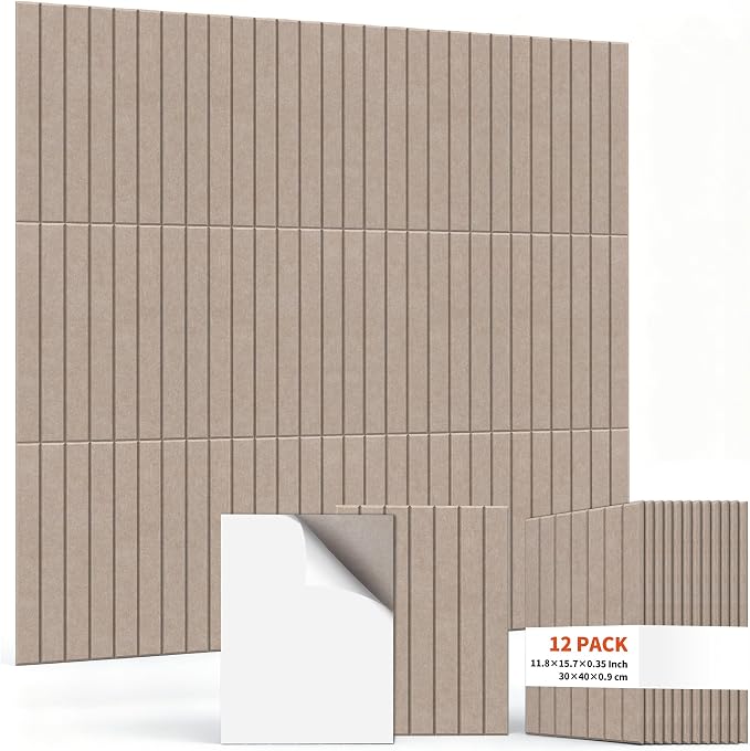 TO-TH Sound Proof Panels Self-Adhesive Sound Deadening Panel 12 Pack, Camel | Peel and Stick, High Density Polyester Fiber, Absorb Sounds, 11.8"×15.7"×0.35", Interior Wall Decor for Studio, Garage, Home by TO-TH