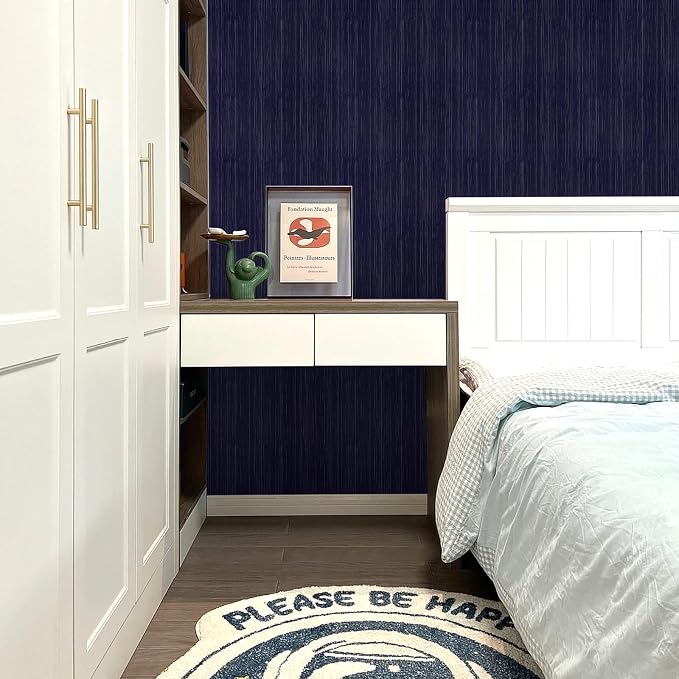 Navy Blue Grasscloth Peel and Stick Wallpaper Texture Contact Paper 23.6"x480" Vintage Wallpaper Removable Waterproof Wall Paper for Room Walls Cabinets Furniture Drawers Desk - Image 6