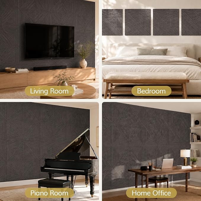TONOR Acoustic Wall Panels Peel and Stick, 16 Pack 23.6''x23.6''-62 sq.ft. High-Density Acoustic Wood Panels Alternative. Soundproof Wall Panels for Interior Wall Decor, Home, Bedroom, Black - Image 8
