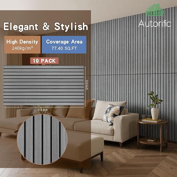 Acoustic Wall Panels, 10 Pack Sound Panels, 47.2”x23.6”,Gray Oak | Soundproof Panels with Simulated Wood Grain Finish,Acoustic Wall Panels,Decorative Wall Panels, High-Density Polyester Fiber - Image 3