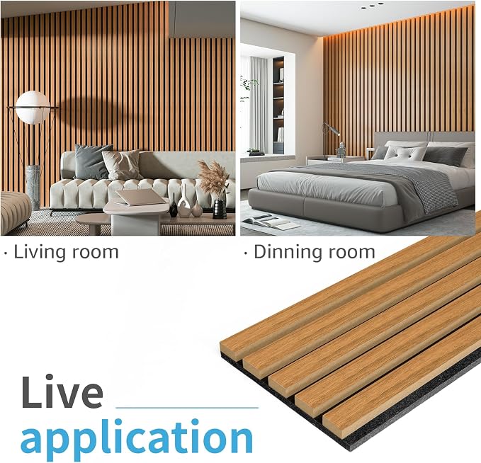 Art3d 4 Pieces 94.5" x 7.9" Acoustic Slat Wood Wall and Ceiling Panels,Fluted Modern Sound Absorbing Panels, Teak - Image 3