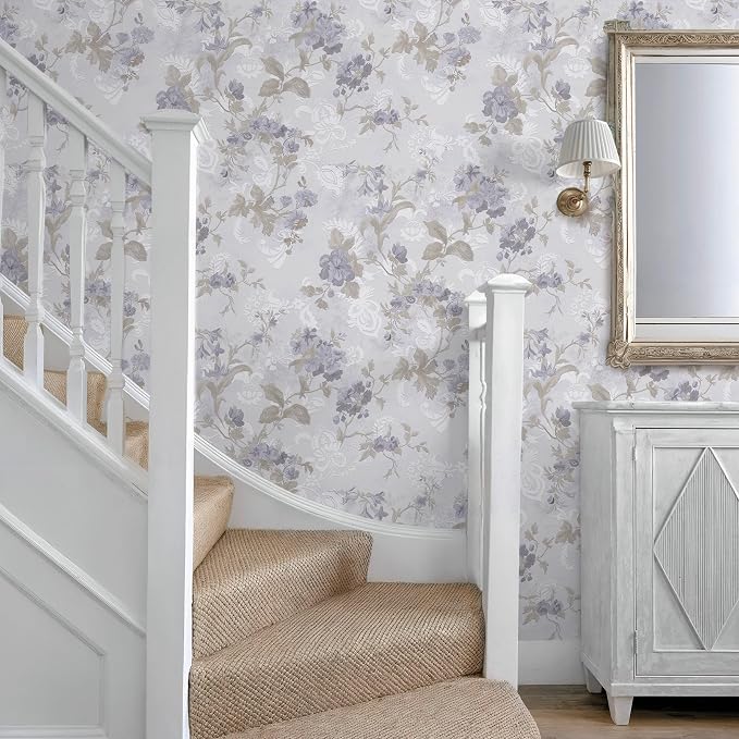 Ismoon Vintage Wallpaper Floral Peel and Stick Wallpaper 17.3in x32.8ft Gray Country Retro Flower Wall Paper Texture Removable Stick on Wall Paper for Bathroom Cabinets Countertops Self-Adhesive Vinyl - Image 6