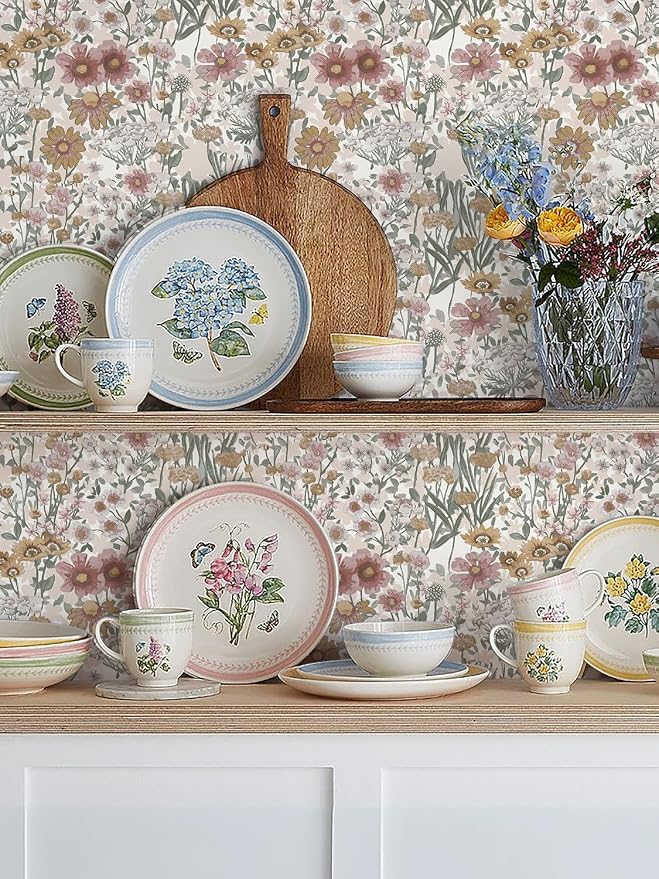 Orainege Peel and Stick Wallpaper Daisy Floral Wallpaper Self Adhesive | 16.9in x118.1in Boho Floral Contact Paper Removable Wall Paper for Bedroom Living Room Cabinets Decor Vinyl Roll - Image 6