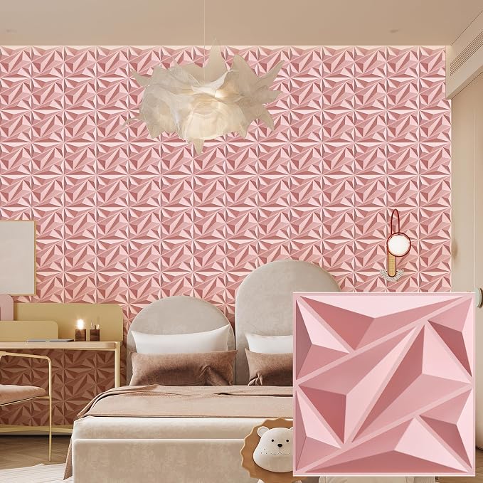 Heikki 30 Pack 3D Wall Panel for Interior Wall Décor, PVC Flower Textured Wall Panels for Living Room Bedroom Hotel Office, 11.8"x11.8", Double-Sided Tape (Pink-DJZ) by YourBestChoices