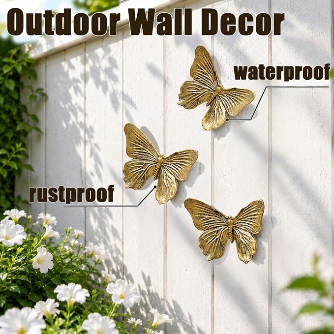 GUSFREUD 3D Butterfly Wall Decor Set – Resin Wall Decor for Living Room, Bedroom, Bathroom, Dining Room, Outdoor and Gallery Walls - Antique Copper - Set of 3 - Image 5