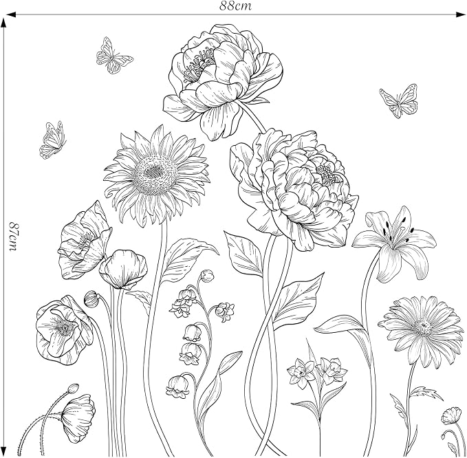 SHUCHING Large Black Flower Wall Decal, Garden Transparent Floral Sticker | Wall Art Decor for Living Room Girl Bedroom Bathroom - Image 5