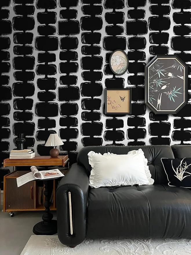 Safiyya 17.3"x393" Peel and Stick Wallpaper Black and White Contact Paper Mid Century Modern Abstract Geometric Wall Paper Self Adhesive Removable Wallpaper for Bathroom and Bedroom Vinyl - Image 3