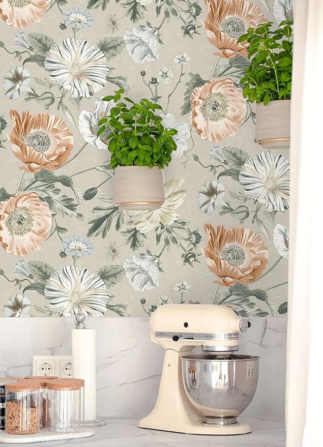 Vintage Poppy Orange Peel and Stick Wallpaper by RoomMates, RMK12811PL - Image 2