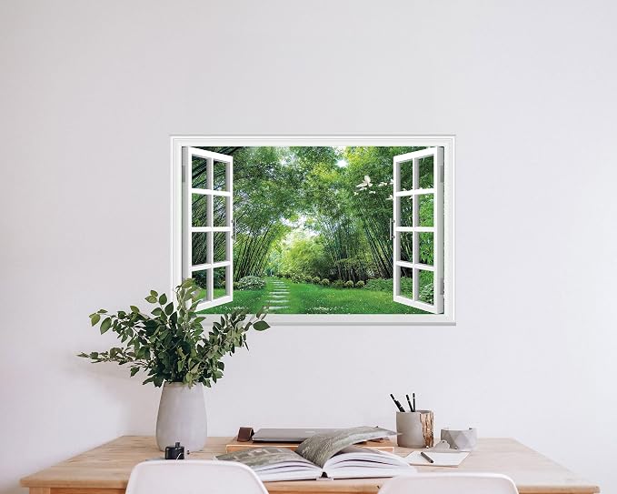 FLFK Fake Window Wall Sticker - Jungle Faux Window Wall Mural for Wall Decor, Stick and Peel Wall Decals,24"x16" - Image 3