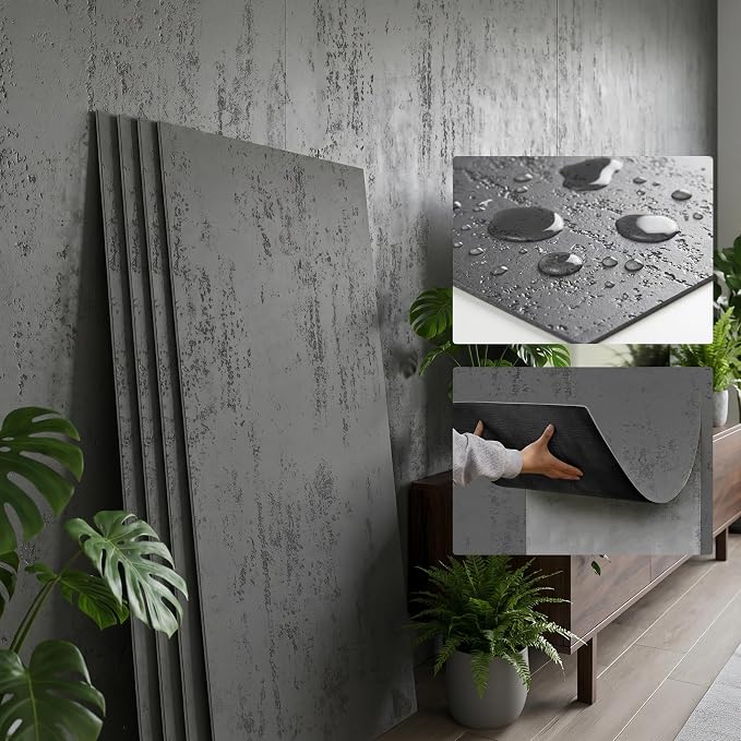 KASARO 3D Faux Stone Wall Panels, 4 PCS MCM Flexible Wainscoting Panels for Exterior/Interior Decor, Modified Clay Material, Accent for Home, Art, Commercial, Cement Grey, 47.2 × 23.6 inch by KASARO