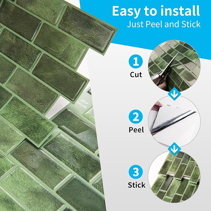 Art3d 10-Pack Marble Tile Peel and Stick Backsplash, 12 x 12 in, Jade Green | Strong Adhesion, Lightweight, Cuttable, Waterproof, Fadeless, Crack Resistant, for Kitchen, Bedroom, Ideal for Recently Moved - Image 8