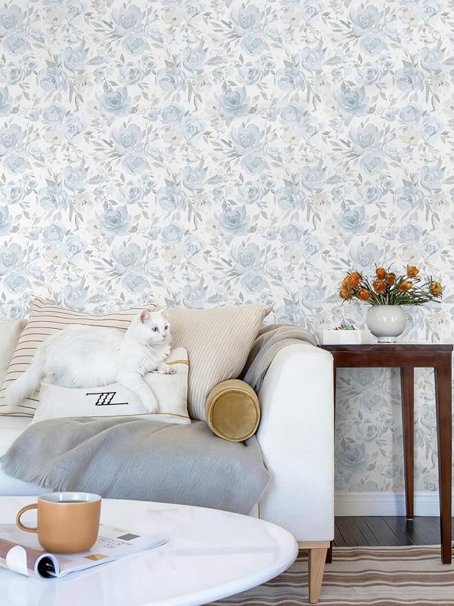 Heroad 17.3''x393'' Floral Wallpaper Peel and Stick Wallpaper Blue Flower Contact Paper Rose Removable Self-Adhesive Wall Paper for Cabinets Bedroom Bathroom Stick on Walls Papel Tapiz para Pared - Image 7