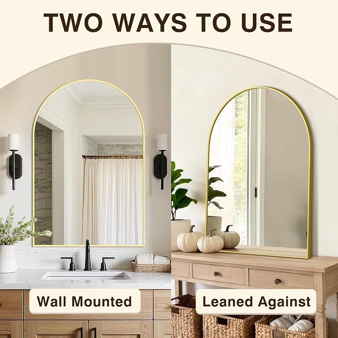Arched Bathroom Vanity Mirror for Over Sink, 36”x24”, Gold - Image 6