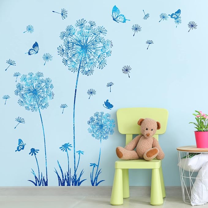 Removable 3D Dandelion Wall Decals Flowers and Flying Butterfly Wall Stickers Murals Self-adhesive Peel and Stick Falling Dandelions Decor for Girls Bedroom Living Room Nursery Baby Children's - Image 4