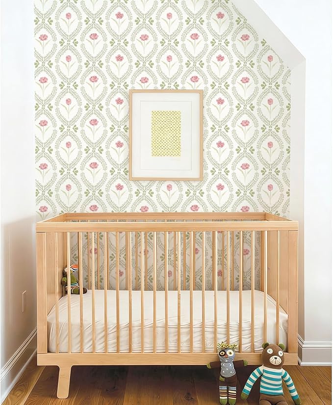 Orainege Peel and Stick Wallpaper Floral Wallpaper 16.9in x118.1in | Green Pink Leaf Contact Paper Vinyl Waterproof Self Adhesive Boho Botanical Wall Paper for Bedroom Shelf Cabinet Decor - Image 8