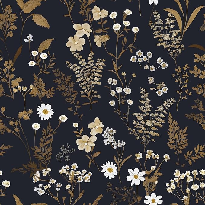 Laatse Floral Leaf Vintage Wallpaper Peel and Stick 17.5"x197", Dark Gold | Self Adhesive/Removable/Waterproof/Thick Vinyl Contact Paper for Bathroom Bedroom Shelf Cabinet Drawer,Prepasted,Easy Peel by Laatse