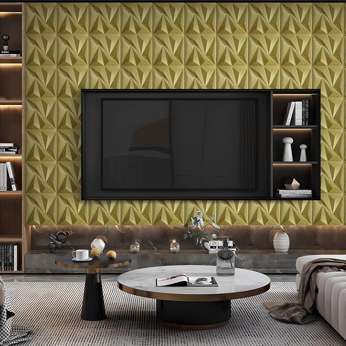 STICKGOO 3D Wall Panels Diamond, Champaign Gold, 12''x12'', 33 Pack | PVC Accent Wall Panels for Interior Wall Decor, Living Room, Bedroom, TV Background, Lobby, Cover 32.Sq.Ft - Image 3