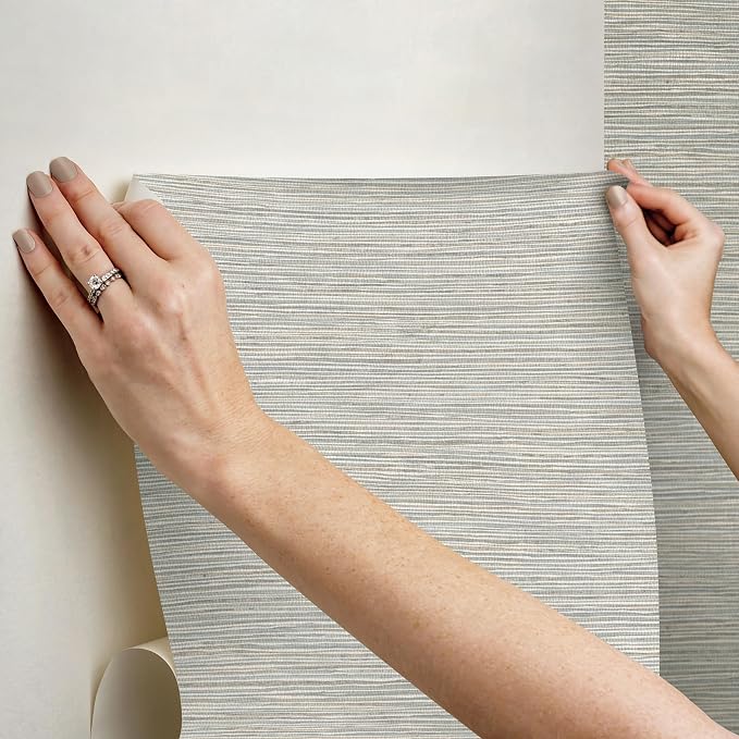 RoomMates Neutral Jade Dimensional Grasscloth Peel and Stick Wallpaper, RMK12683PLW - Image 6