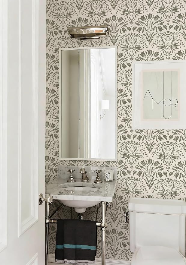 Vintage Tulip Floral Peel and Stick Wallpaper Retro Gray Contact Paper | 17.3in X 118in Tulip Flowers Self Adhesive Wallpaper Dark Botanical Removable Wallpaper for Bedroom Accent Wall Decor - Image 7