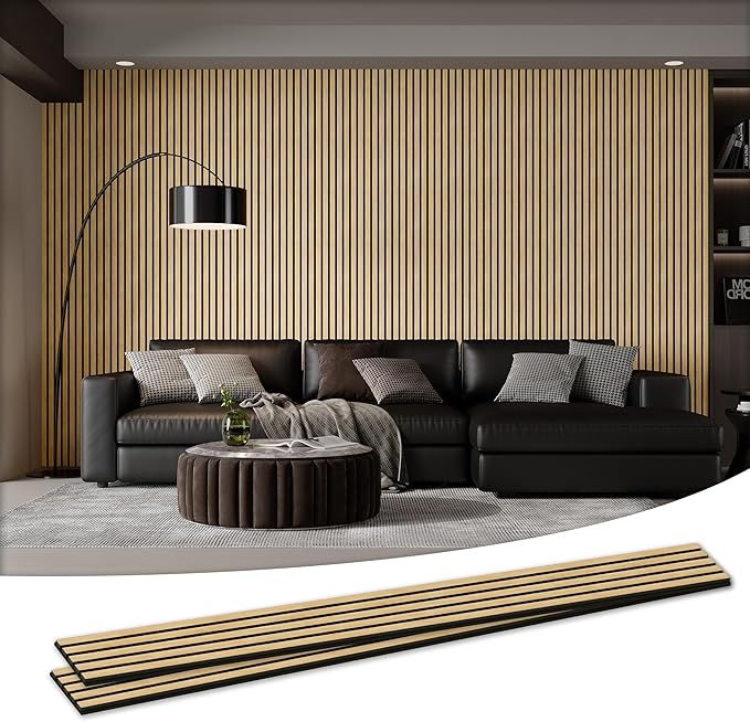 2 Pack Wood Salt Acoustic Wall Panels 94" x 23.6" x 0.8", Rustic Oak | 3D Fluted Soundproof Wooden Wall Panel, Sound-absorbing Wall Decor for Home Theater Studio Office Bedroom by LDB_BUILDING