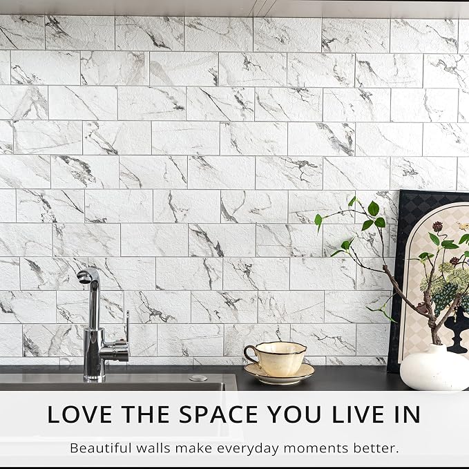 StyloVue 100 Pieces Peel and Stick Backsplash for Kitchen, 3" x 6" PVC Subway Tile, 2026 Upgraded Volakas White Marble, Stick on Wall Tile for Kitchen, Bathroom, Fireplace, RV - Image 5