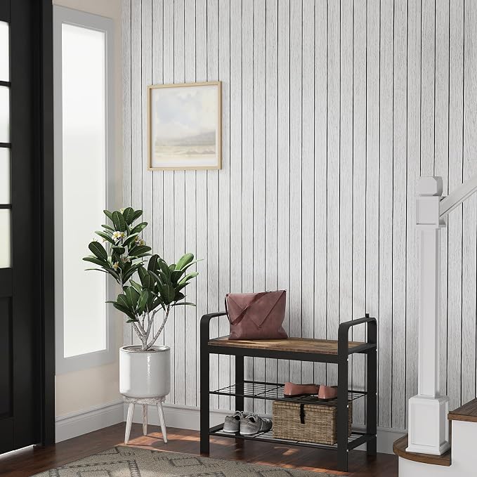 VEELIKE Whitewashed Oak Wood Wall Panel Peel and Stick Foam Slat Panels for Bedroom Living Room 17''x118'' Removable Self Adhesive 3D Slat Wood Wallpaper for Interior Wall Decor TV Backdrop Ceiling - Image 2