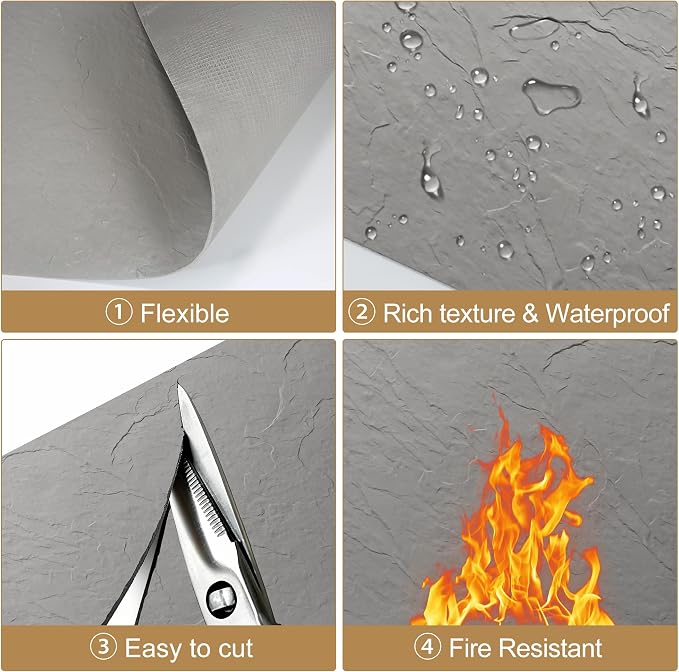 KASARO 3D Faux Stone Wall Panels, 4 PCS MCM Flexible Wainscoting Panels for Exterior/Interior Decor, Modified Clay Material, Accent for Home, Art, Commercial, Stone Cement, 47.2 × 23.6 inch - Image 4