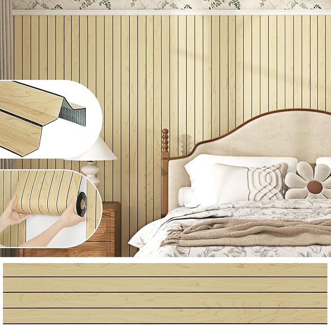 Light Maple Wood Panels for Wall Wood Slat Wallpaper 11.8"x118" | Beige Panels for Wall Self Adhesive 3D Wooden Contact Paper for Bedroom, Living Room Backsplash, Kitchen, Entryway, Farmhouse - Image 4