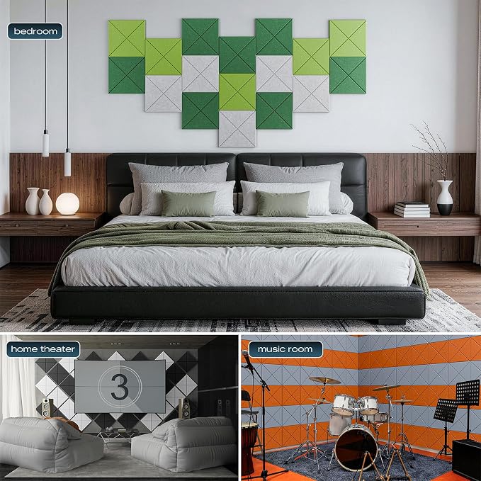 Sonicism 22 Pack X-Lined Acoustic Panels with Self-Adhesive, 12"X 12"X 0.4" Sound Proof Foam Panels, Decorative Soundproof Wall Panels, Sound Absorbing Tile for Home & Offices, Light Green - Image 7