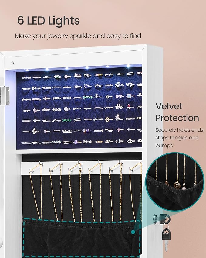 SONGMICS Jewelry Cabinet, Wall or Door Mounted Armoire, 6 LED Lights - Image 7