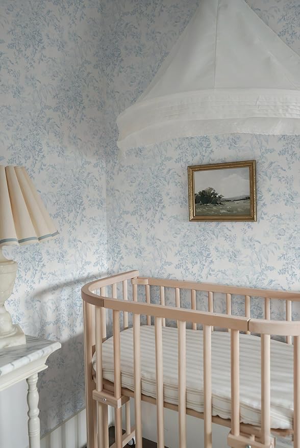Heroad Vintage Peel and Stick Wallpaper Blue Floral Contact Paper Toile Leaf Removable Wall Paper Self Adhesive Stick On Wallpaper for Girls Nursery Bathroom Renter Friendly Vinyl Roll 17.3''X78.7'' - Image 4