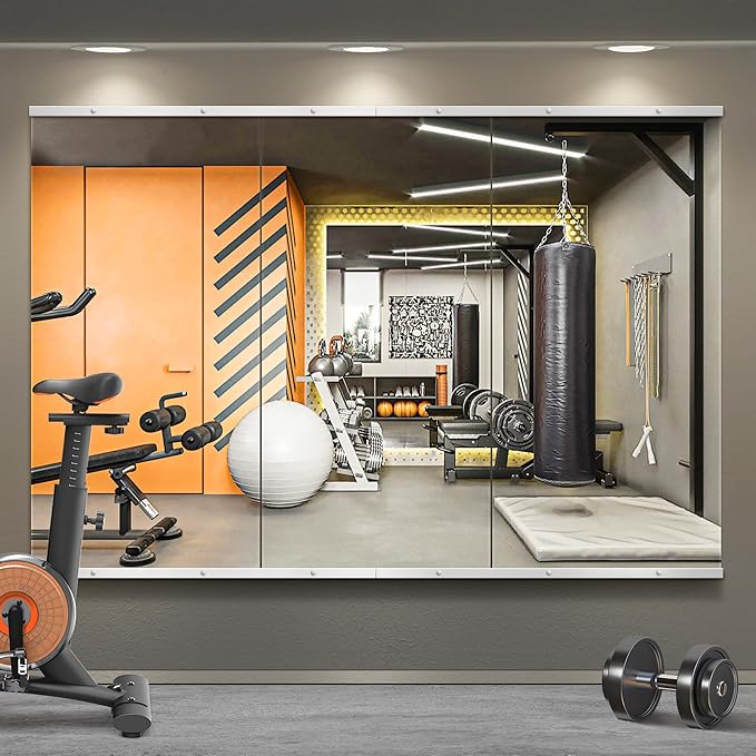 Home Gym Mirror for Wall, 48x24x3PCS Frameless Full Length Mirror, Silver by TRAHOME
