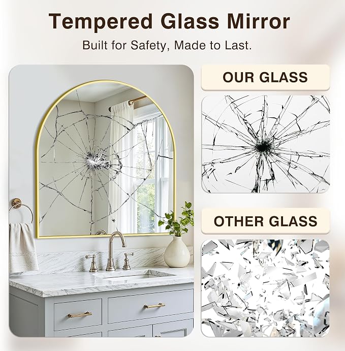 Arched Bathroom Vanity Mirror for Over Sink, 32”x30”, Gold - Image 5