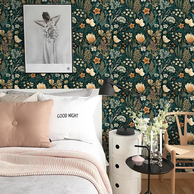 Orainege Vintage Floral Peel and Stick Wallpaper Boho Floral Contact Paper | 17.3in x118.1in Flower Wallpaper Peel and Stick Flower Self Adhesive Wall paper for Bedroom Removable Decorative - Image 6