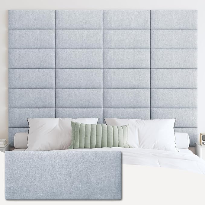 IFNOW Wall Mounted Headboard, Peel and Stick Panels, Lvory White, Queen | 3D Soundproof Acoustic Padding, Reusable and Removable, Tufted fabric Bed Headboard, for bedroom (9 Panels, 10" x 24") by IFNOW