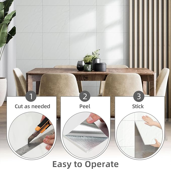 Vieshful 20pcs Peel and Stick Backsplash Tile，12"x12" Self Adhesive Marble Tile for Wall, PVC Waterproof Shower Wall Panels, Back Splash Stick on Tiles for Kitchen Bathroom Living Room, Not Real Tile - Image 5