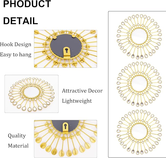 Gold Mirrors-Sunburst Festival Wall Art,Decorative Round Mirrors for Indoor - Image 2