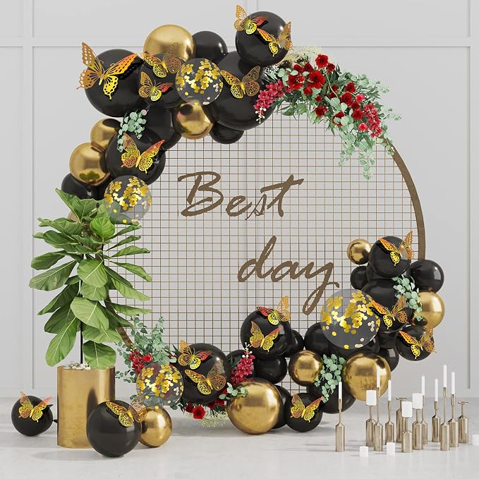 SAOROPEB 3D Butterfly Wall Decor 48 Pcs Laser Gold Butterfly Decorations | 4 Styles 3 Sizes, Birthday Decorations Butterfly Party Decorations&Butterfly Cake Decorations-Removable Gold Butterfly - Image 2