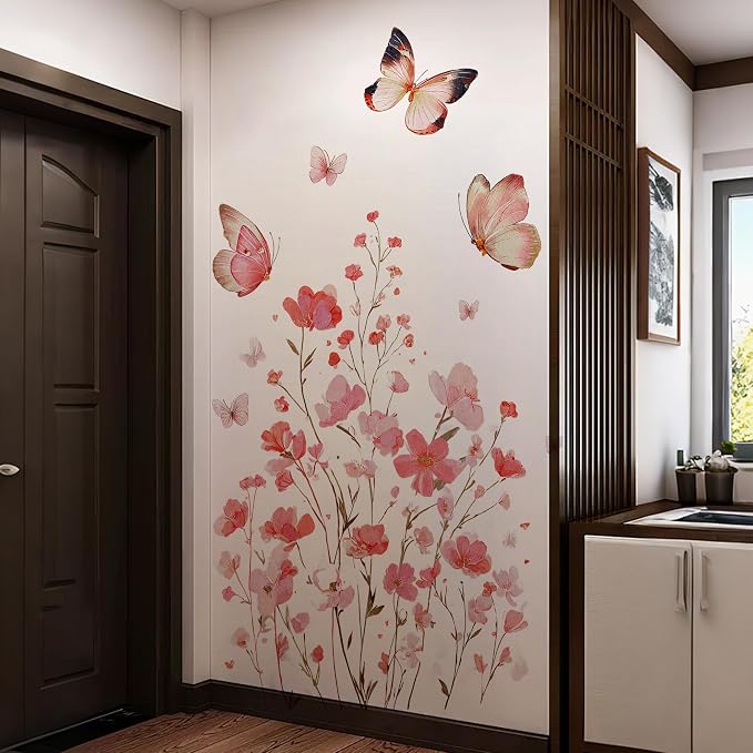 Flower Wall Decals - Peel and Stick Flowers Butterflies Wall Stickers,Removable Flower Home Decor Art for Children's Room, Bedroom, Living Room Sofa Wall Corner Decor(Butterfly Floral Wall Decals) - Image 6