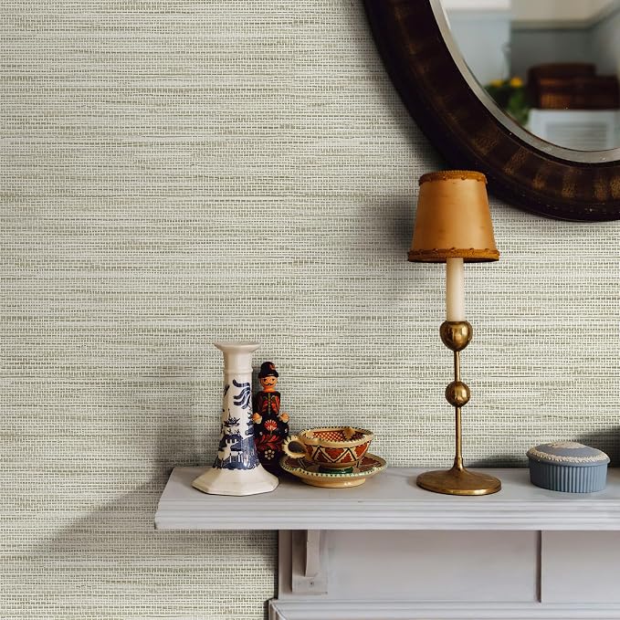 JiffDiff Grasscloth Wallpaper Peel and Stick Cream Grassweave Peel & Stick Wallpaper Textured Wallpaper Contact Paper 17.3"x118" - Image 2