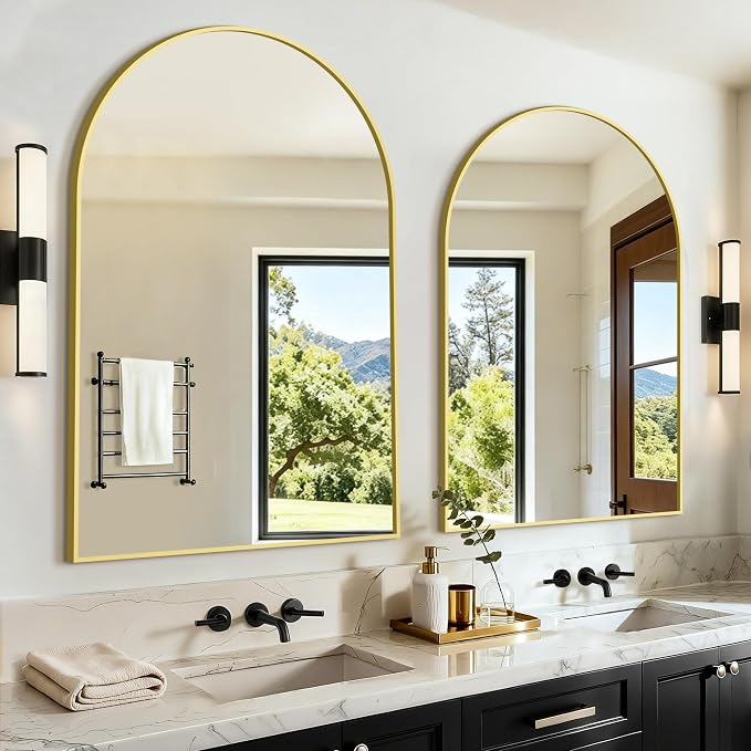 Arched Bathroom Vanity Mirror for Over Sink, 2 Pack 38”x26”, Gold by LawadaMirror