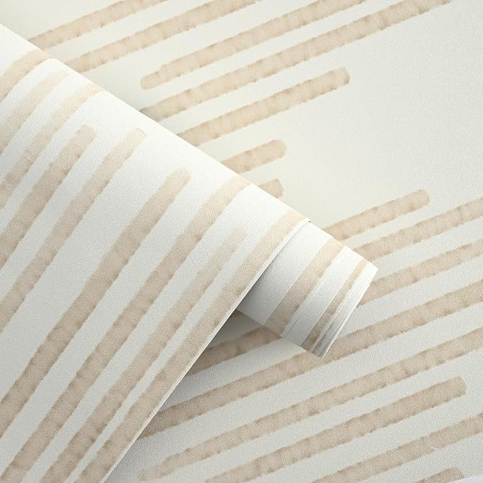 WENMER Beige Wallpaper, Modern Peel and Stick Wallpaper, Striped Wall Paper, 17.7''×394'' Beige Geometric Wall Paper for Bathroom Cabinets Kitchen - Image 8
