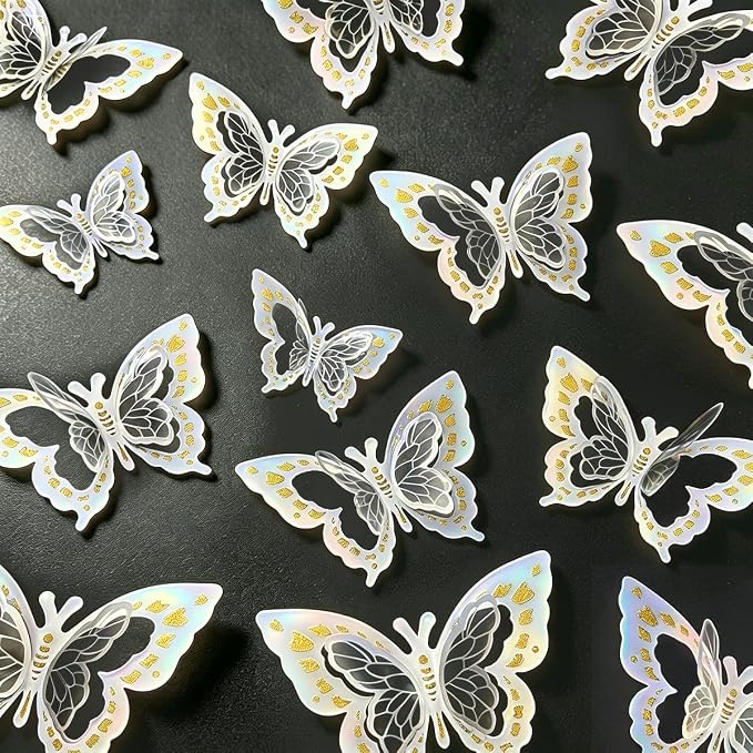 Butterfly Wall Stickers - 60pcs 3D Butterflies Removable Mural Wall Decals for Indoor Home Room Bedroom Decorations (Sliver) by eoorau