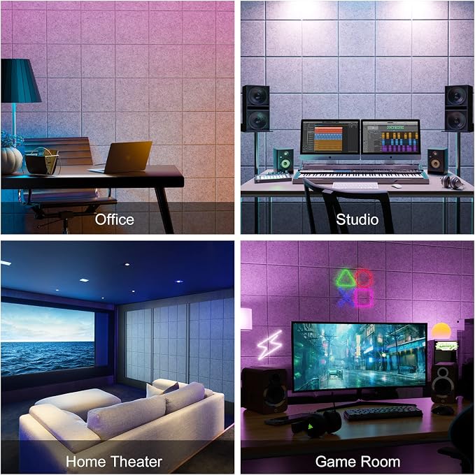 Sonicism 12 Pack Acoustic Wall Panels with Self-Adhesive,12" X 12" X 0.4" Sound Proof Foam Panels, Decorative Soundproof Wall Panels, Sound Proof Absorbing Tiles for Home&Offices, Silver Gray - Image 7