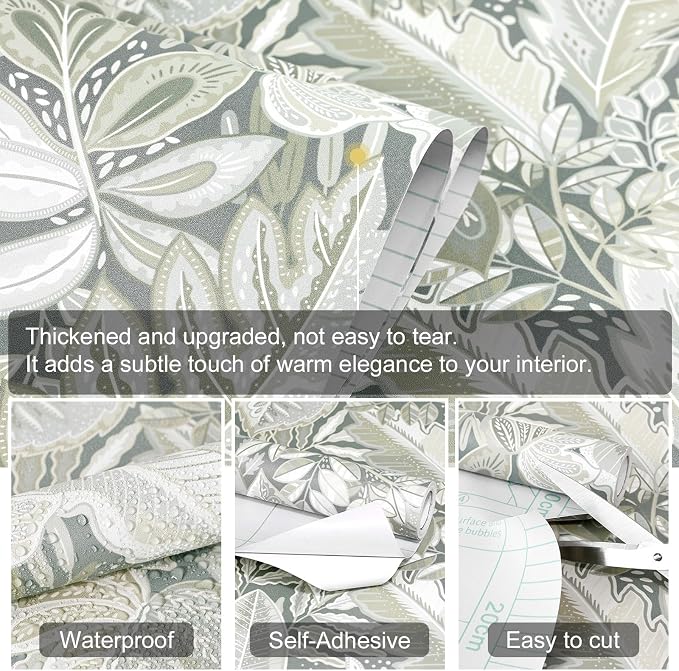 SOON AFTER Coffee Tropical Leaf Peel and Stick Wallpaper, 17.3" x 118" Removable &Waterproof Vinyl Contact Paper, Boho Jungle Leaf Self-Adhesive Wallpaper for Bedroom, Living Room, Cabinets - Image 3
